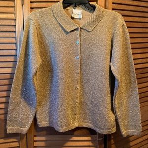 Vintage Bentley Tan with Gold Metallic Collared Cardigan